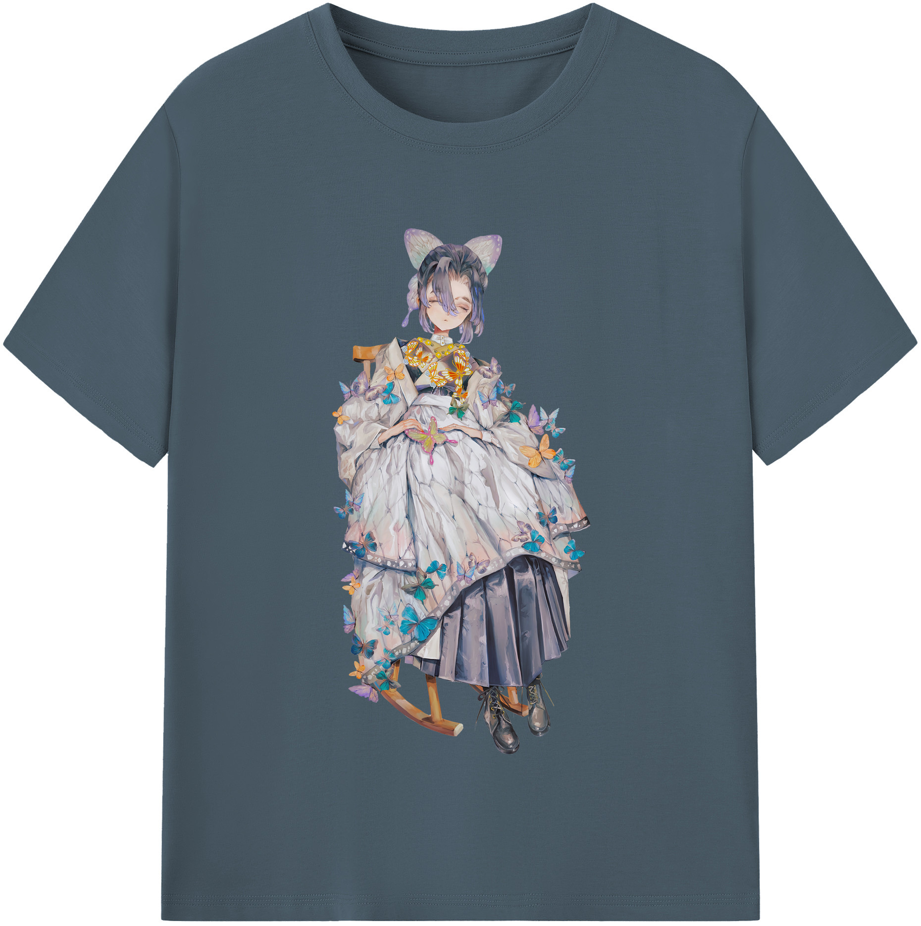 （画像用） 鬼滅の刃（きめつのやいば）蟲柱-胡蝶 しのぶ／こちょう しのぶ Kochou Shinobu 綿100％半袖Tシャツ（フロントプリント）